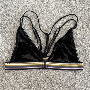 Black Velvet Bralette with Striped Band